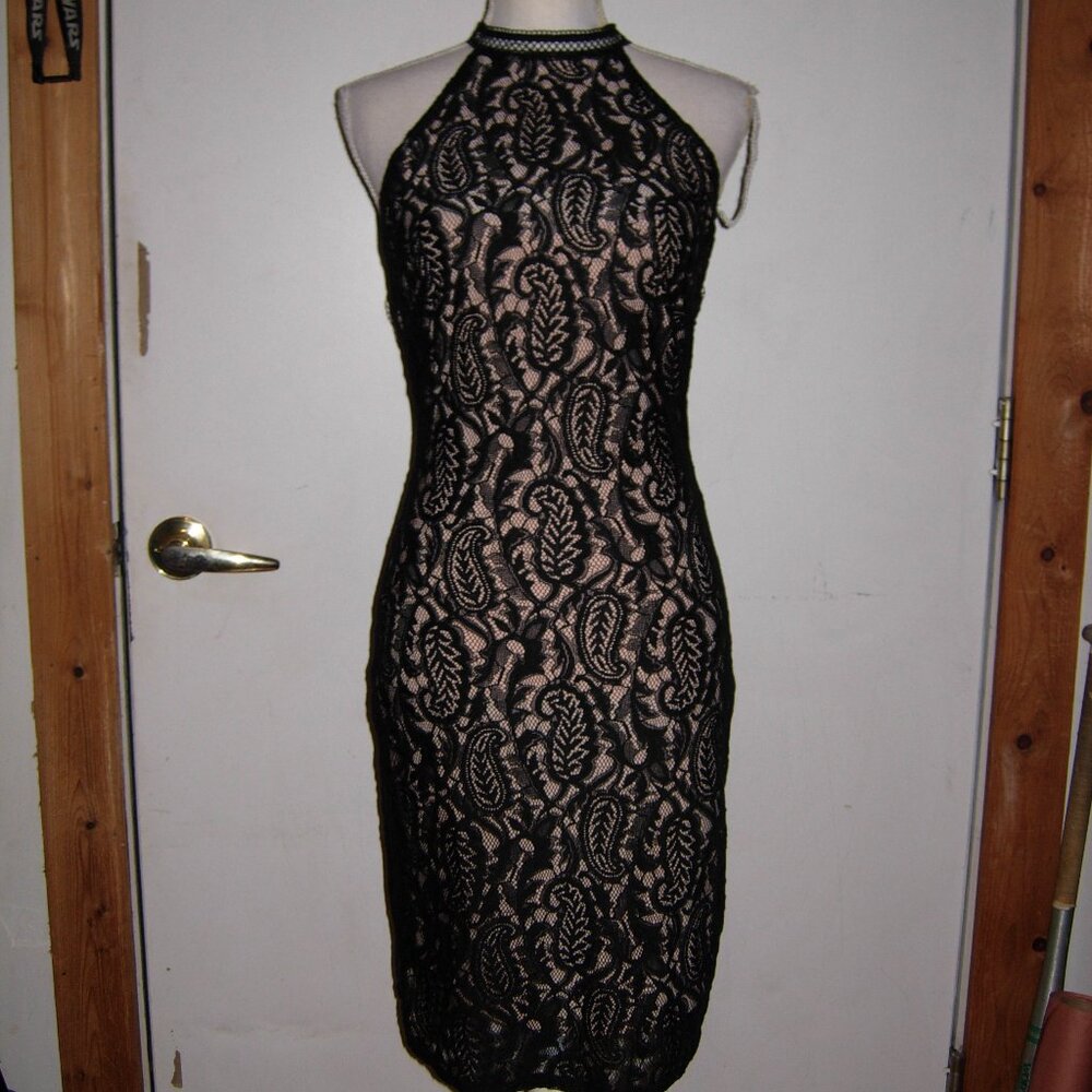Guess Black Lace Sleeveless Open Back Body Con Dress S